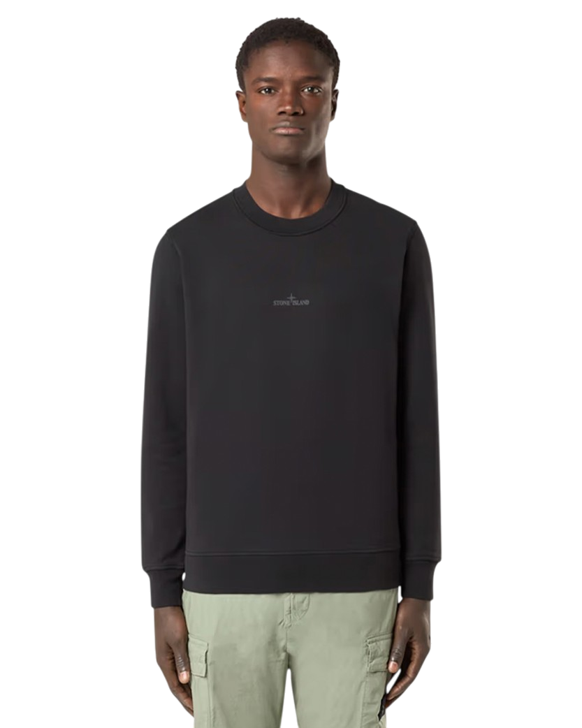 Stone Island 6100665 Cotton Fleece 'Institutional Five' Print Sweatshirt Black