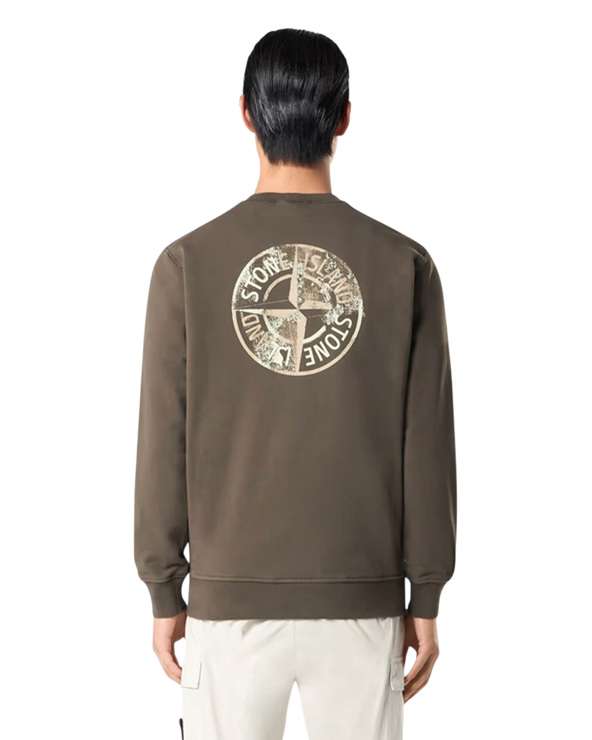 Stone Island 6100665 Cotton Fleece 'Institutional Five' Print Sweatshirt Military Green