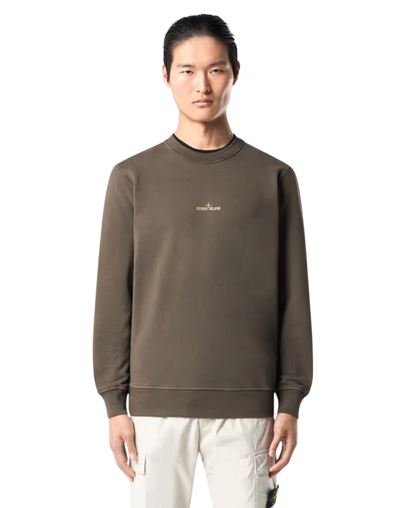 Stone Island 6100665 Cotton Fleece 'Institutional Five' Print Sweatshirt Military Green