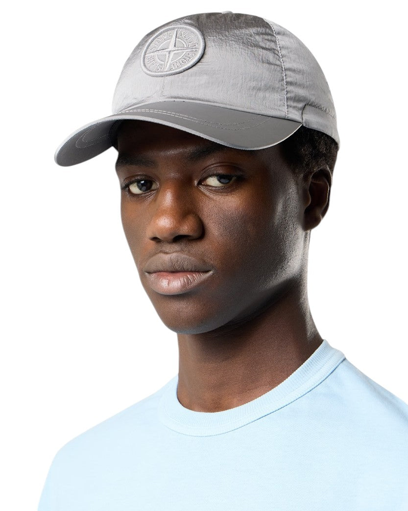 Stone Island 9100011 Nylon Metal Logo Cap Pearl Grey