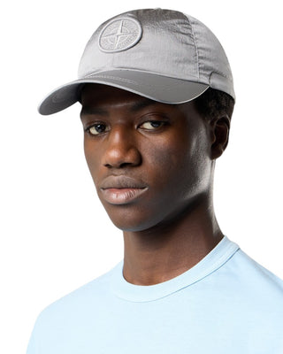 Stone Island 9100011 Nylon Metal Logo Cap Pearl Grey