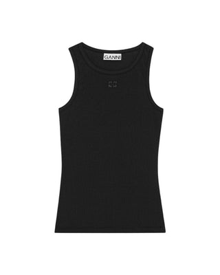 Ganni Soft Cotton Rib Tank Top Black
