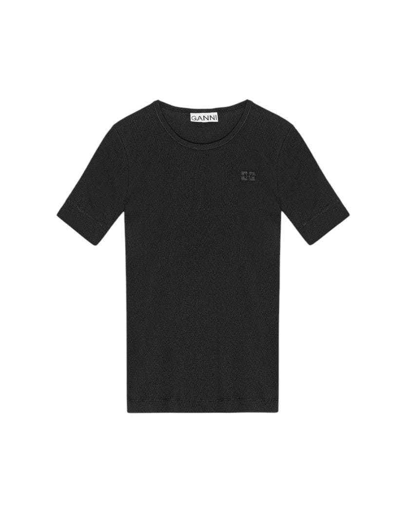 Ganni Soft Cotton Rib T-Shirt Black