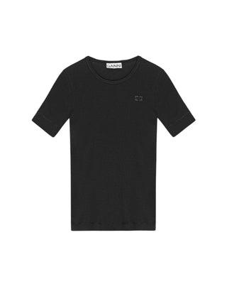 Ganni Soft Cotton Rib T-Shirt Black