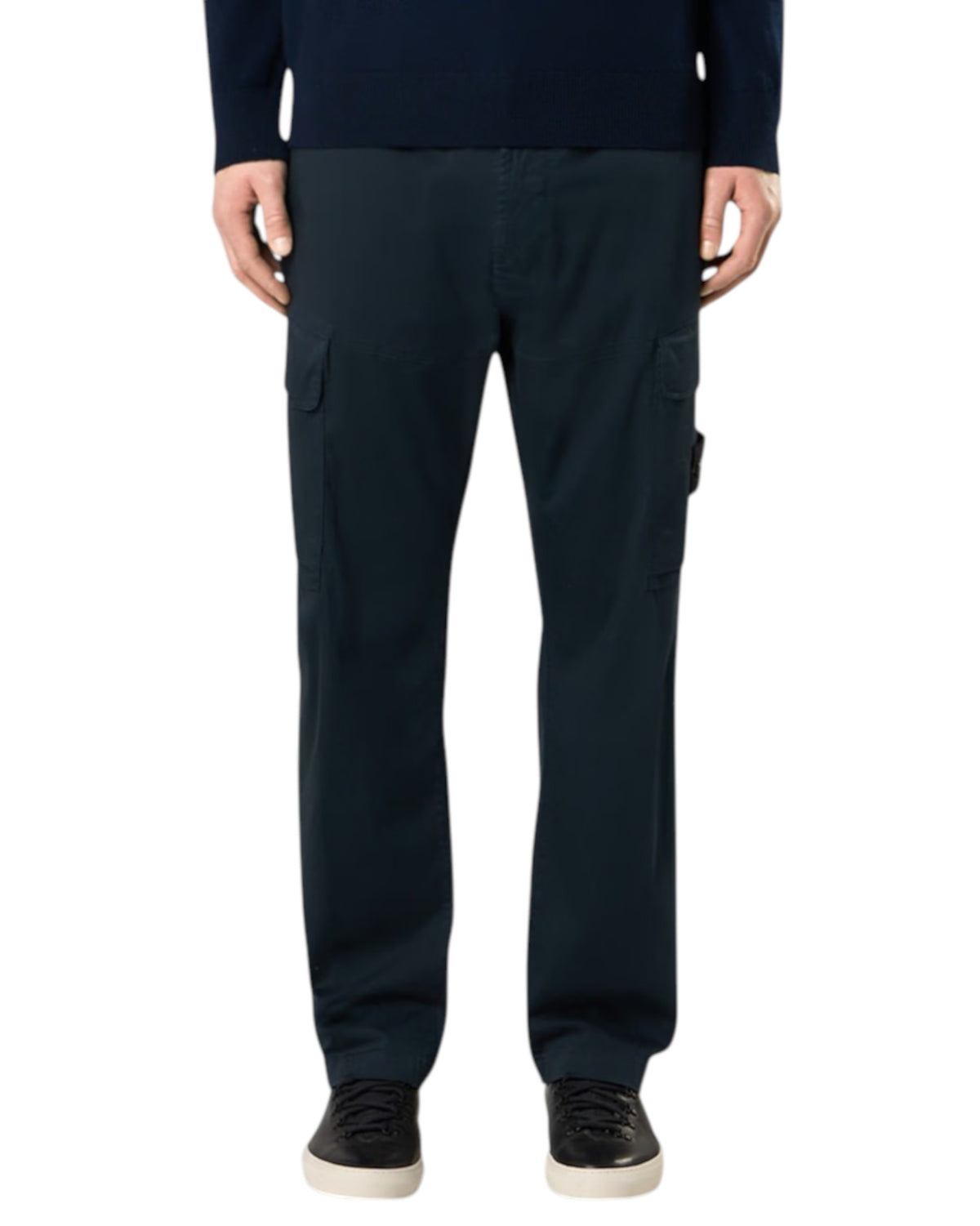Stone Island 3100339 Organic Stretch Cotton Satin Cargo Trousers Navy Blue