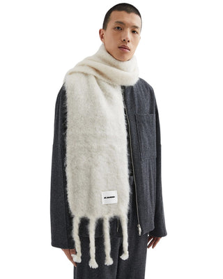 Jil Sander Slim Wool Blend Scarf White