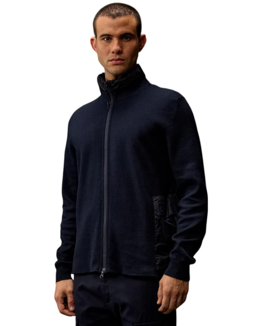 C.P. Company The Metropolis Series Cotton Double Mixed Zipped Hooded Cardigan Blue