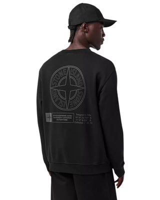 Stone Island 6100018 COTTON FLEECE Crewneck Sweatshirt 'Industrial Four' Print Black