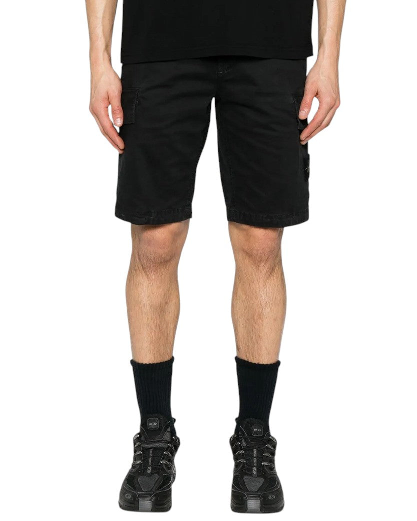Stone Island L100018 Organic Cotton Stretch Broken Twill 'Old' Effect Shorts Black