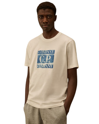 C.P. Company 30/1 Jersey Short Sleeve Faded Logo T-Shirt Gauze White 20CMTS141A110579W