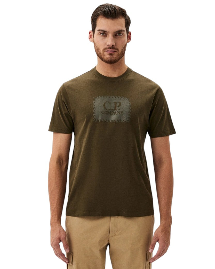 C.P. Company Jersey 30/1 Short Sleeve Logo Label T-Shirt Ivy Green RCCMTS723A005100W