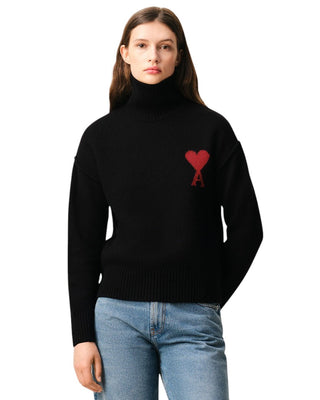 Ami Paris ADC Funnel Neck Wool Sweater Black