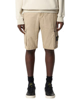 Organic Cotton Canvas 'OLD' Effect Bermuda Shorts Beige