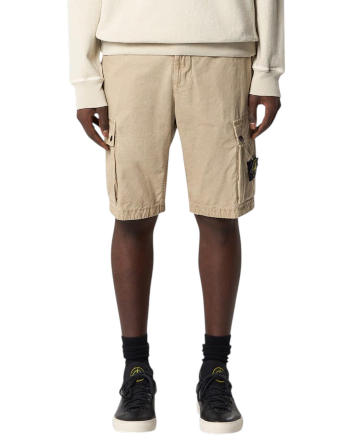 Stone Island L100011 Organic Cotton Canvas 'OLD' Effect Bermuda Shorts Beige