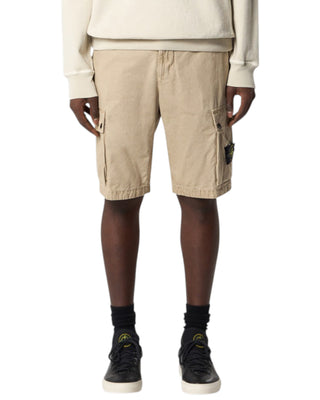 Stone Island L100011 Organic Cotton Canvas 'OLD' Effect Bermuda Shorts Beige