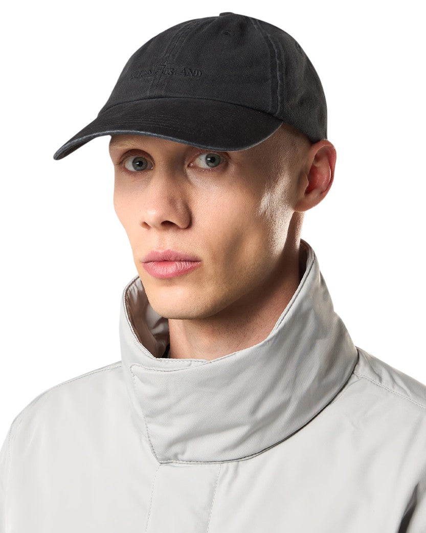 Stone Island 9100009 BRUSHED COTTON GABARDINE Cap Logo Embroidery Black
