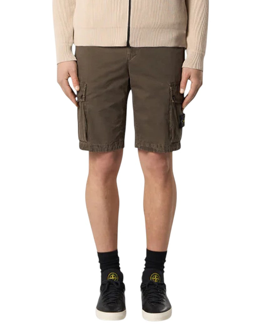 Stone Island L100011 Organic Cotton Canvas 'OLD' Effect Bermuda Shorts Green