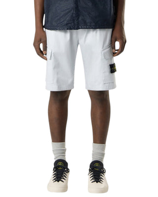 Stone Island L100L03 Organic Stretch Cotton Satin Regular Fit Cargo Bermuda Shorts Sky Blue