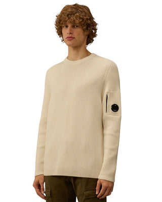 C.P. Company Full Rib Crewneck Lens Sweater Gauze White 19CMKN015A006608A