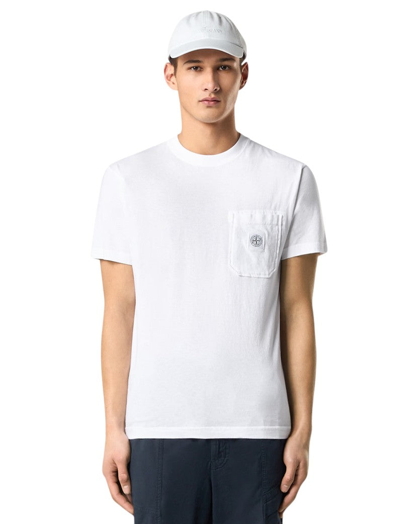 Stone Island 2100219 Organic Cotton Jersey 'FISSATO' EFFECT T-shirt Compass Patch White