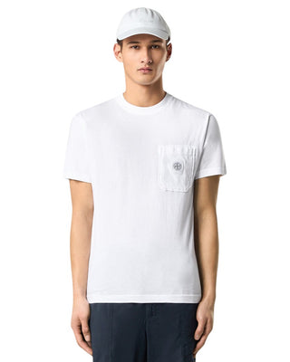 Stone Island 2100219 Organic Cotton Jersey 'FISSATO' EFFECT T-shirt Compass Patch White